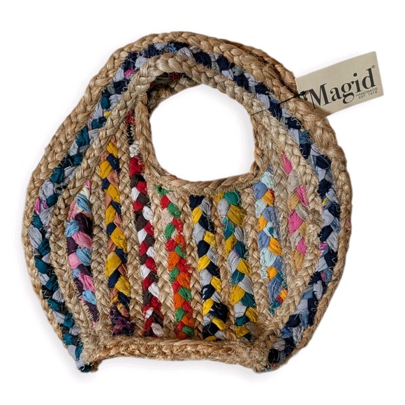 Magid Petite Striped Jute Trapeze Tote Bag Multicolor NWT Boho Summer - Picture 2 of 6